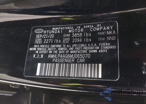 2021 Hyundai Elantra Limited z USA, uszkodzony, nr VIN KMHLP4AG6MU065070